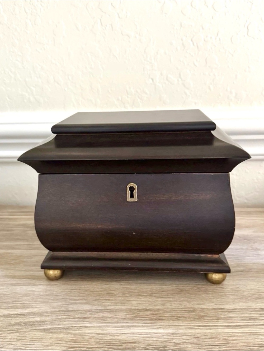 Vintage Global Views Wood Tea Caddy Trinket Box With 2 Brass Keys